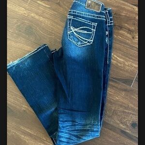 Silver Aiko Women's Boot Cut Blue Jeans Sz 26x33 Factory Fade & Whisking Stretch